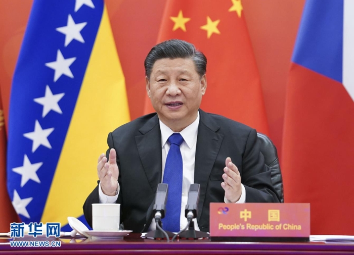 2月9日，国家主席习近平在北京以视频方式主持中国－中东欧国家领导人峰会，并发表题为《凝心聚力，继往开来　携手共谱合作新篇章》的主旨讲话。新华社记者黄敬文 摄
