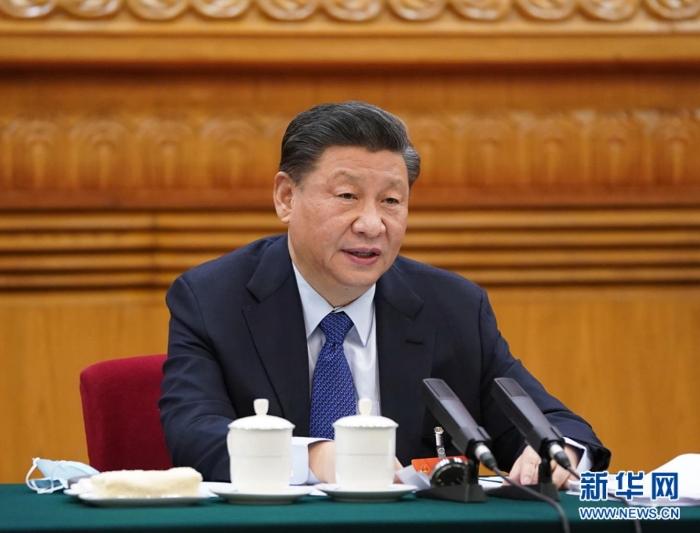 3月7日，中共中央总书记、国家主席、中央军委主席习近平参加十三届全国人大四次会议青海代表团的审议。新华社记者 李学仁 摄