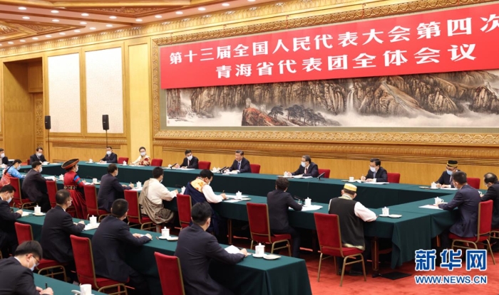 3月7日，中共中央总书记、国家主席、中央军委主席习近平参加十三届全国人大四次会议青海代表团的审议。新华社记者 黄敬文 摄