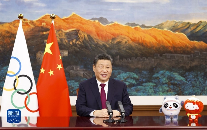 2月3日，国家主席习近平向国际奥委会第139次全会开幕式发表视频致辞。新华社记者 黄敬文 摄
