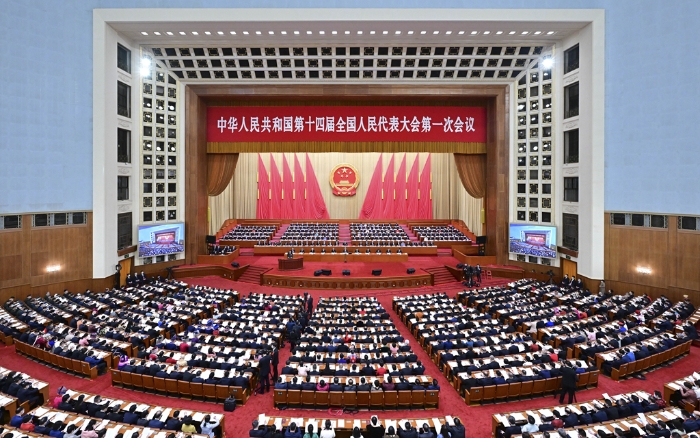 3月5日，第十四届全国人民代表大会第一次会议在北京人民大会堂开幕。新华社记者 翟健岚 摄