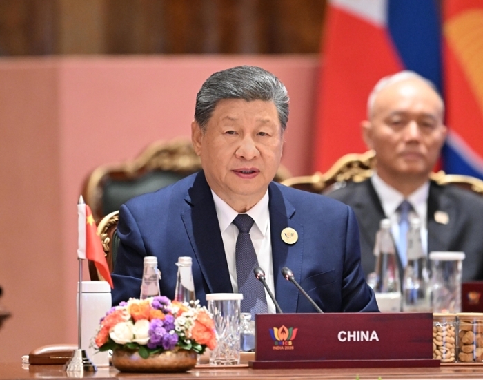 当地时间9月13日上午，国家主席习近平在新德里出席金砖国家领导人第十八次会晤第二阶段会议，并发表题为《筑牢金砖合作根基 壮大全球南方力量》的重要讲话。新华社记者 燕雁 摄